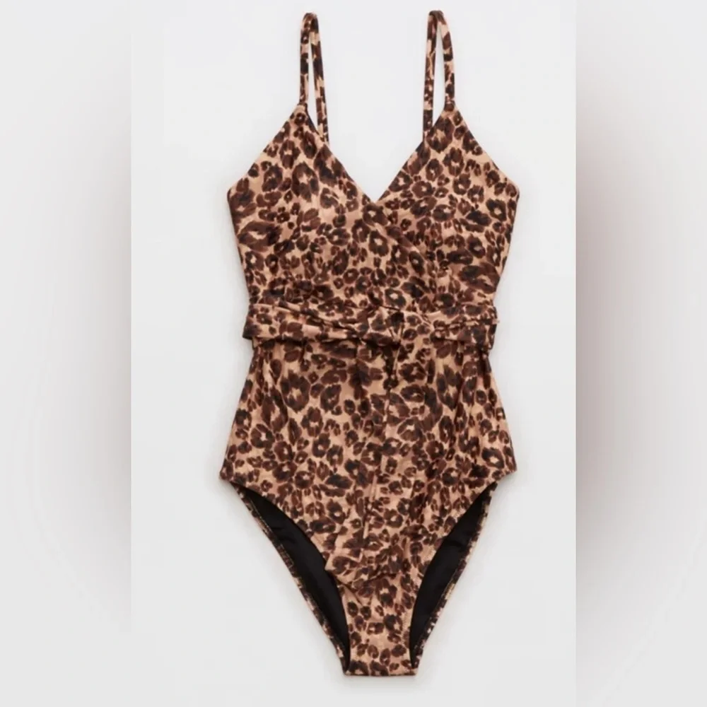 NWT Aerie Leopard Wrap Around One Piece Swimsuit - Picture 1 of 7
